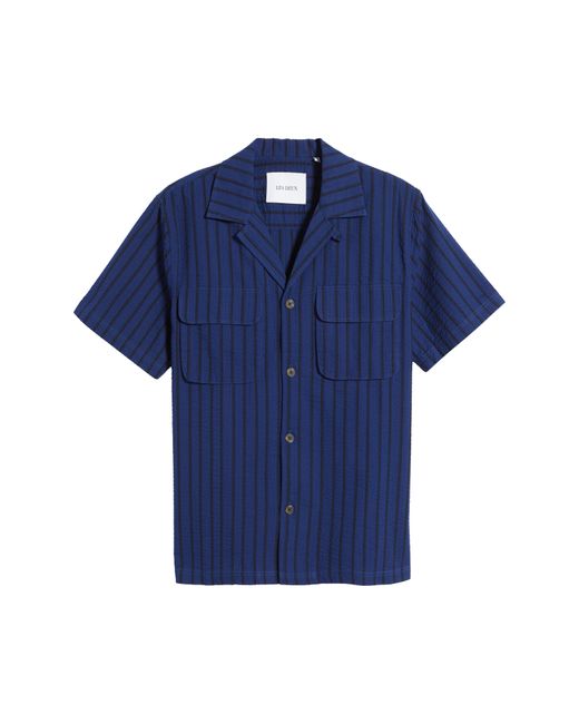 Les Deux Blue Osmund Stripe Cotton Seersucker Camp Shirt for men