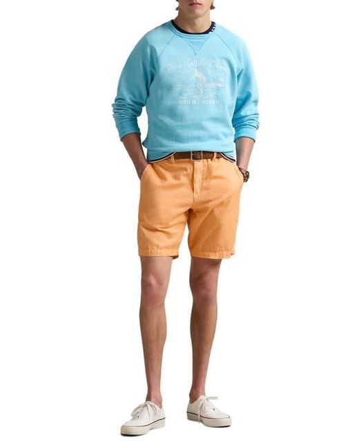 Polo Ralph Lauren Orange Classic Fit Flat Front Linen & Cotton Blend Chino Shorts for men