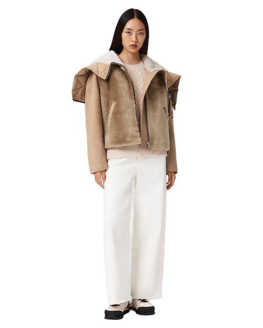 AllSaints Natural Dexter Genuine Shearling Bomber Jacket