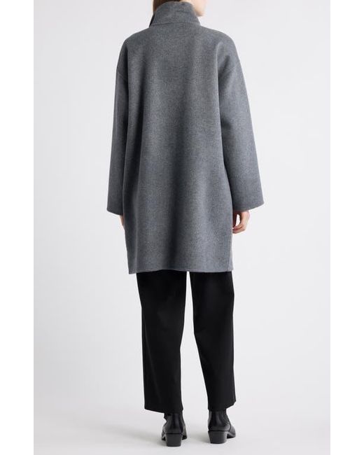 Eileen Fisher Gray Stand Collar Reversible Wool & Cashmere Coat