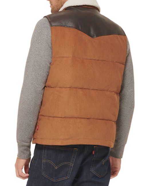 Levi's Yellowstone Western Puffer Vest With Faux Shearling & Faux
