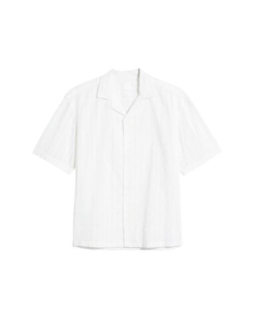 Boss White Lars Pointelle Stripe Camp Shirt for men