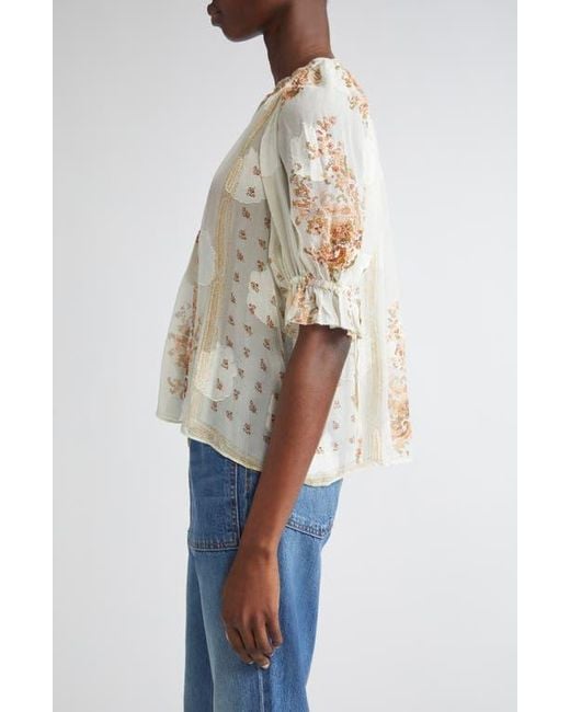 Ulla Johnson Blue Pippa Floral Silk Blend Top