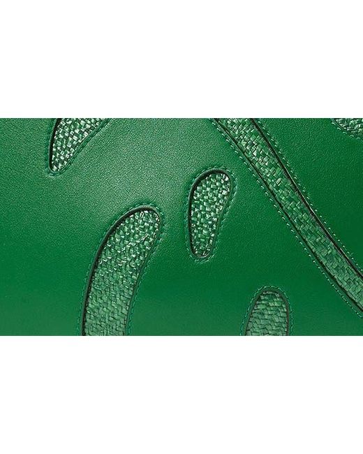 Kate Spade Green Playa 3d Leaf Leather & Straw Top Handle Bag