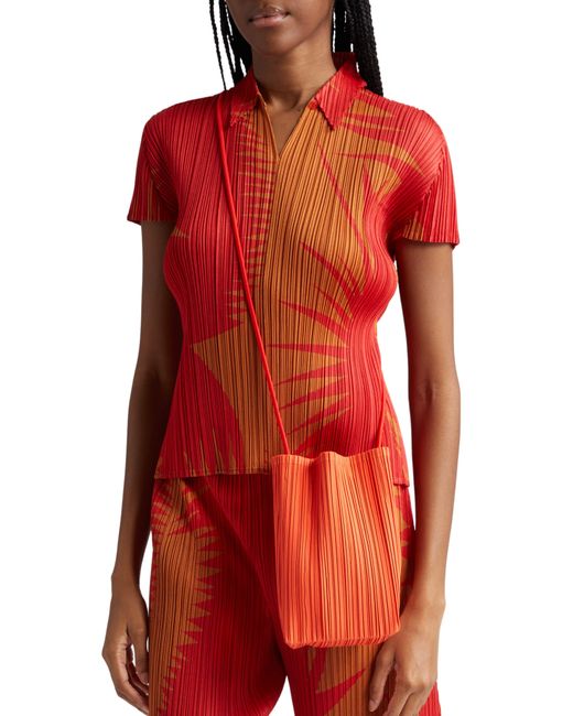 Pleats Please Issey Miyake Red Piquant Print Pleated Top