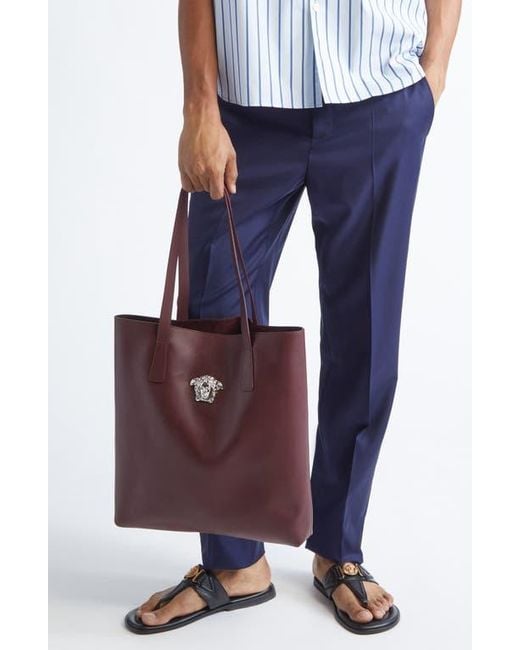 Versace Red Medusa Leather Tote Bag for men