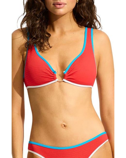Seafolly Red Colorblock Ring Bikini Top