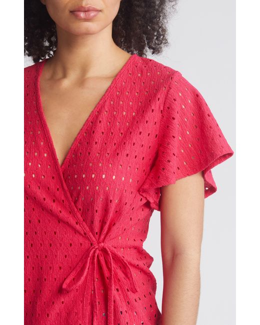 Loveappella Red Eyelet Wrap Top