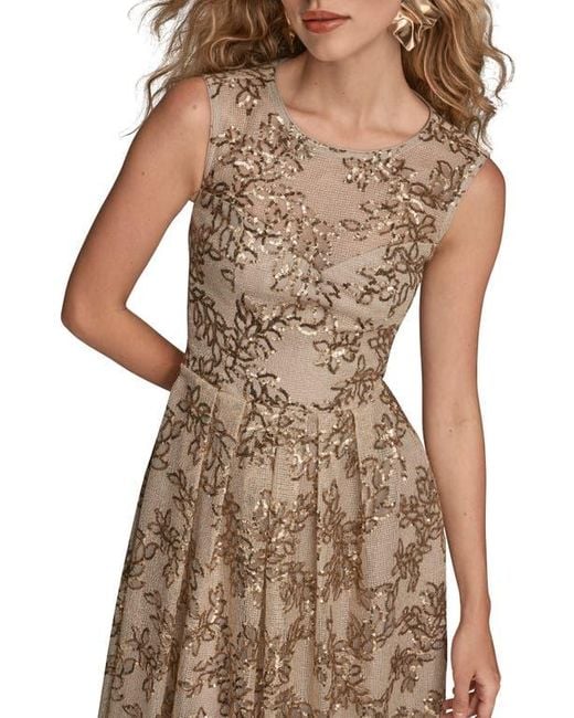 Donna Karan Natural Floral Sequin Sleeveless Gown