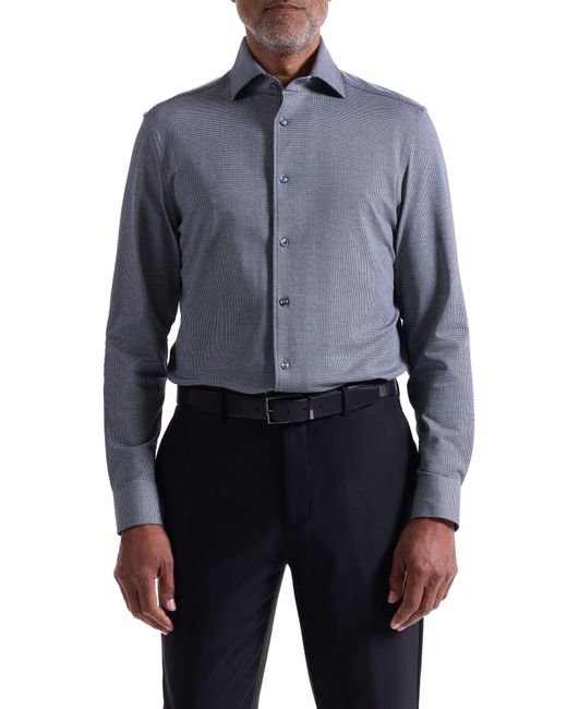 Bugatchi Blue Devon Ooohcotton Houndstooth Button-Up Shirt for men