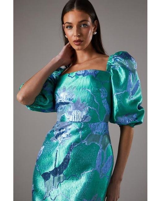 Coast Bubble Sleeve Jacquard Dress in Blue | Lyst