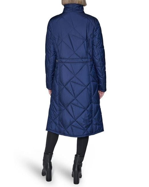 Karl Lagerfeld Blue Quilted Asymmetric Midi Coat