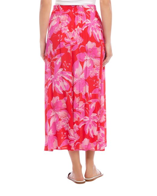 Karen Kane Red Floral Pleated Midi A-line Skirt