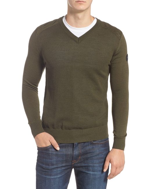 Canada Goose Green Mcleod V-neck Regular Fit Merino Wool Sweater for men