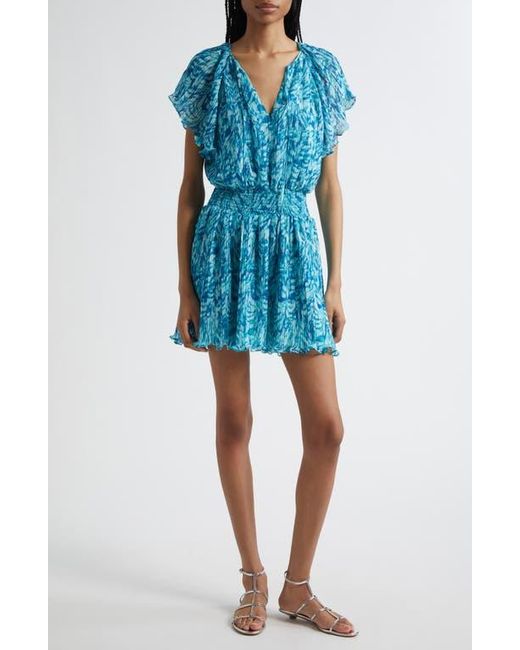 Ramy Brook Blue Felicia Plissé Flutter Sleeve Minidress