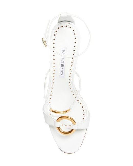 Manolo Blahnik White Hisfahan Ankle Strap Sandal