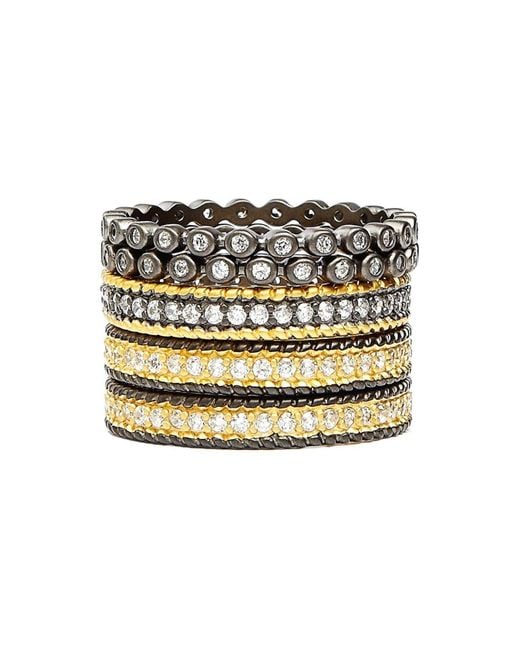 Freida Rothman Metallic Classic Stackable Rings In 14k Gold - Plated & Rhodium - Plated Sterling Silver