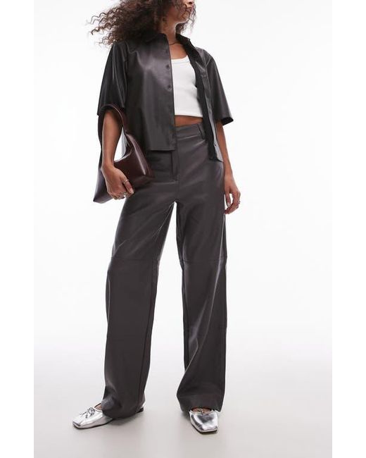 TOPSHOP Black Straight Leg Faux Leather Pants