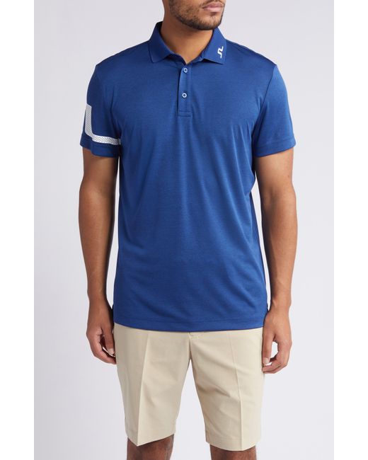 J.Lindeberg Blue Heath Regular Fit Solid Performance Golf Polo for men