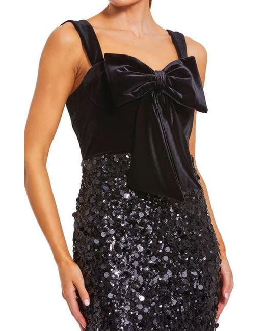 Mac Duggal Black Sequin Column Gown With Velvet Bow Detail