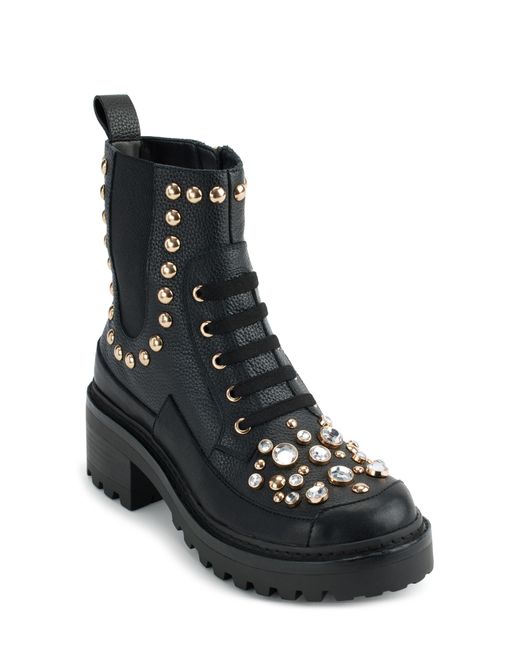 Karl Lagerfeld Black Breck Embellished Lug Boot