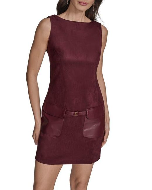 BCBGMAXAZRIA Red Sleeveless Faux Suede Minidress