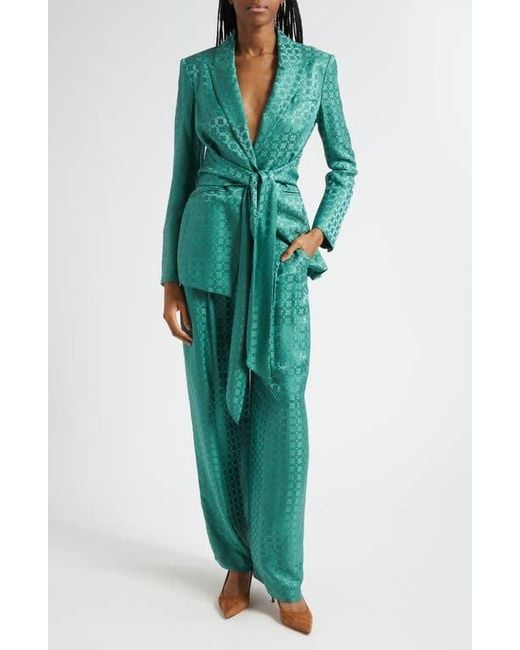 Veronica Beard Green Issel Chain Print Tie Waist Jacket