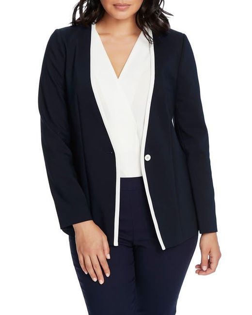 Chaus Blue One-Button Contrast Trim Jacket