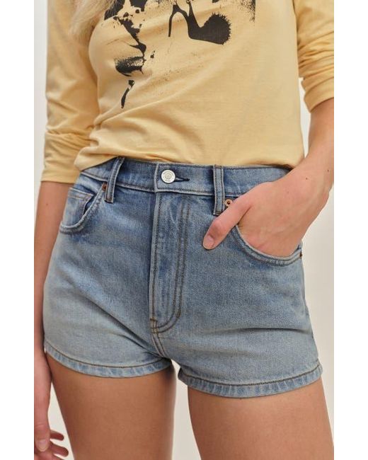Reformation Blue X Devon Lee Carlson Jensen High Waist Cheeky Denim Shorts