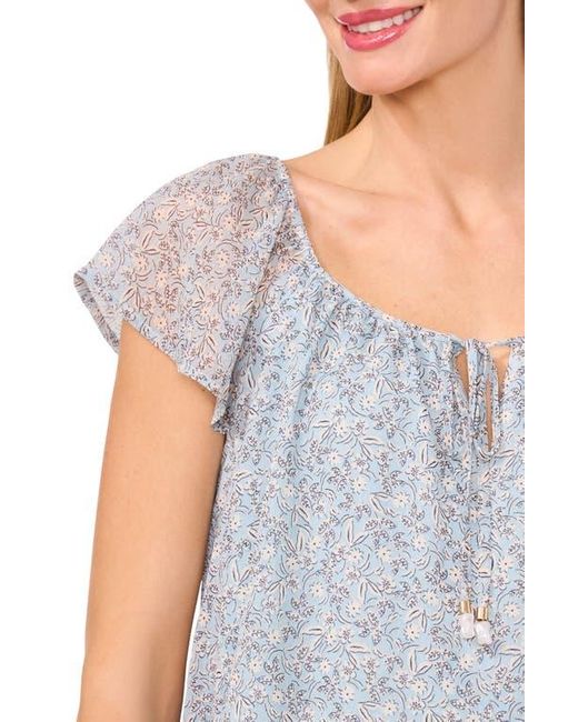 Cece Blue Floral Flutter Sleeve Yoryu Top