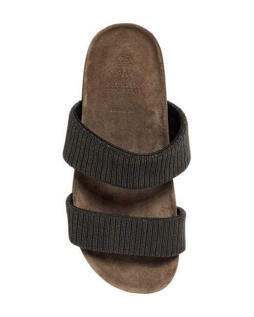 Brunello Cucinelli Brown Monili Two-Strap Slide Sandal