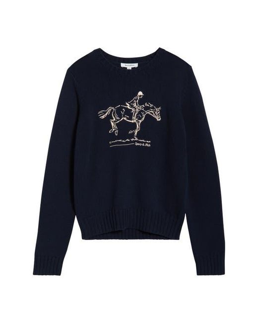 Sporty & Rich Blue Horse Embroidered Cotton Sweater