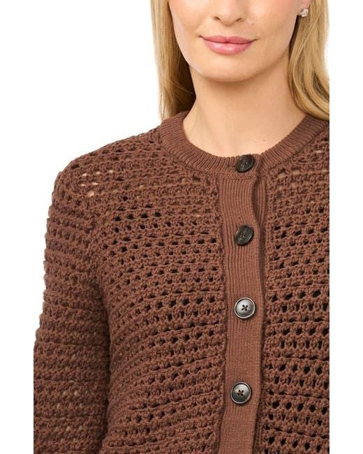 Halogen® Blue Open Stitch Button Front Cardigan