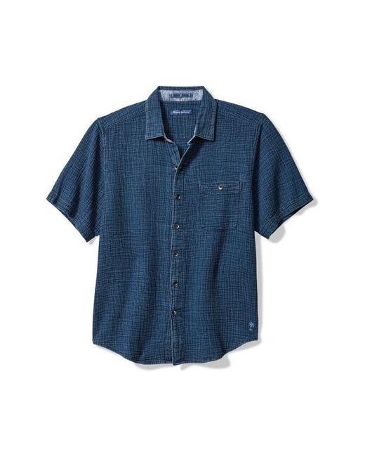 Tommy Bahama Blue Beachside Cruiser Crinkled Short Sleeve Cotton Button-Up Shirt for men