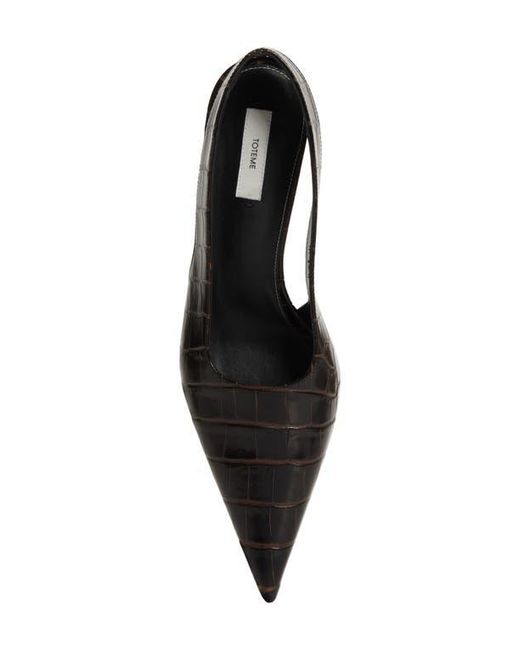 Totême Black Croc Embossed Pointed Toe Slingback Pump
