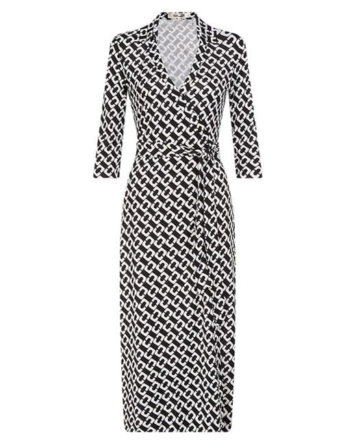 Diane von Furstenberg Black Abigail Silk Wrap Midi Dress