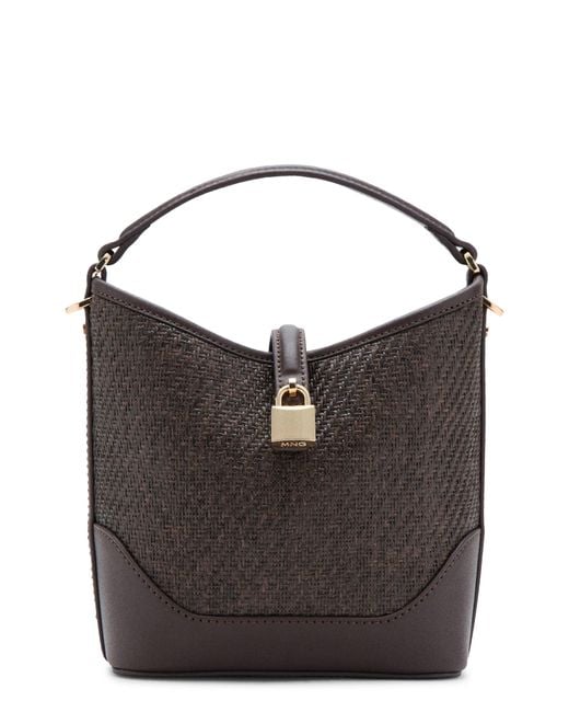 Mango Black Small Raffia Bucket Bag