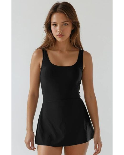 Calypsa Black Hayley Tankini-Style Swim Dress With Adjustable Straps And Hidden Bikini Bottoms