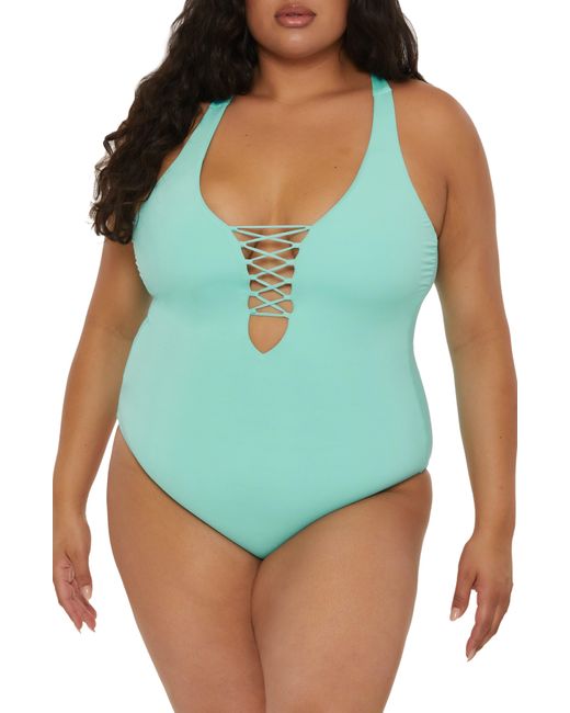 Becca Green Lace-up One-piece Swimsuit