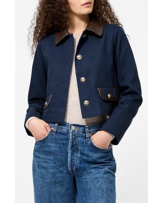 French Connection Blue Denim Jacket With Faux Leather Trim