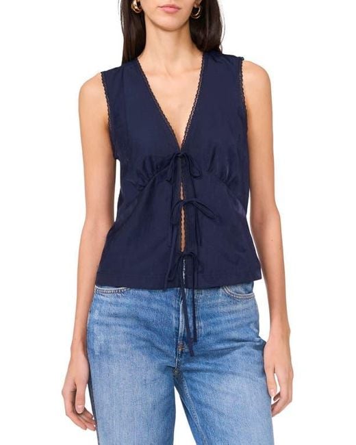 1.STATE Blue Tie Front Lace Trim Tank