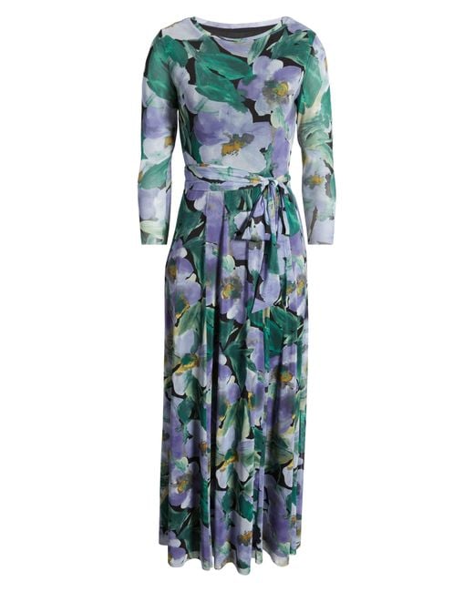 Anne Klein Green Floral Print Mesh Maxi Dress