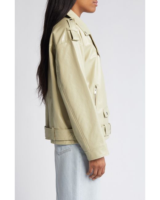 Noisy May Kane Paulina Faux Leather Moto Jacket in Natural | Lyst