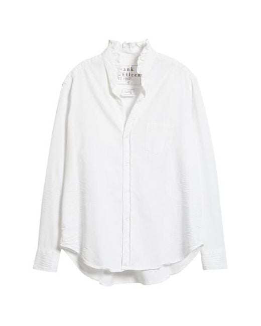 Frank & Eileen White Ruffle Collar Relaxed Fit Cotton Button-Up Shirt