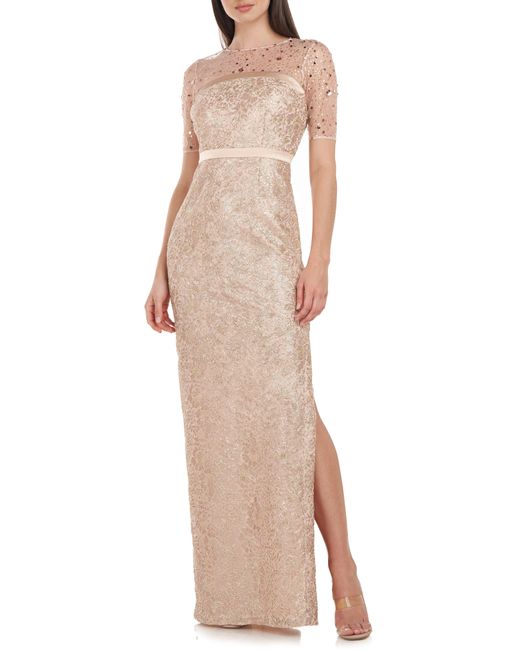 JS Collections Natural Maisie Illusion Column Gown