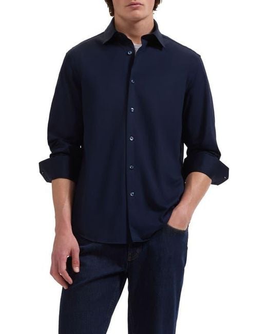 Bugatchi Blue Ooohcotton Solid Button-Up Shirt for men