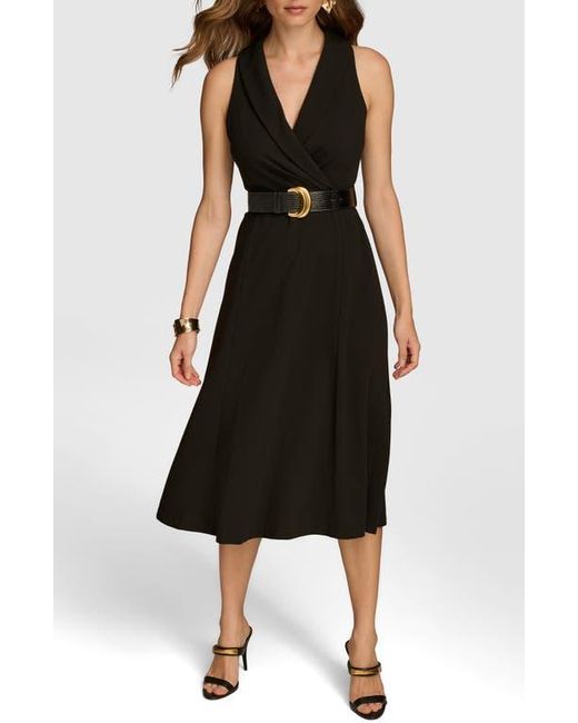 Donna Karan Black Sleeveless Belted A-Line Dress