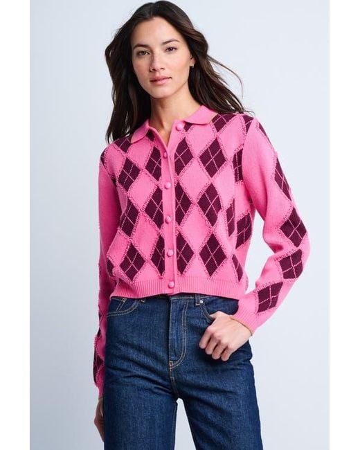 Lisa Todd Women's Red Diamond Dip Argyle Cardigan