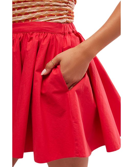 Free People Red Gaia Cotton Poplin Miniskirt