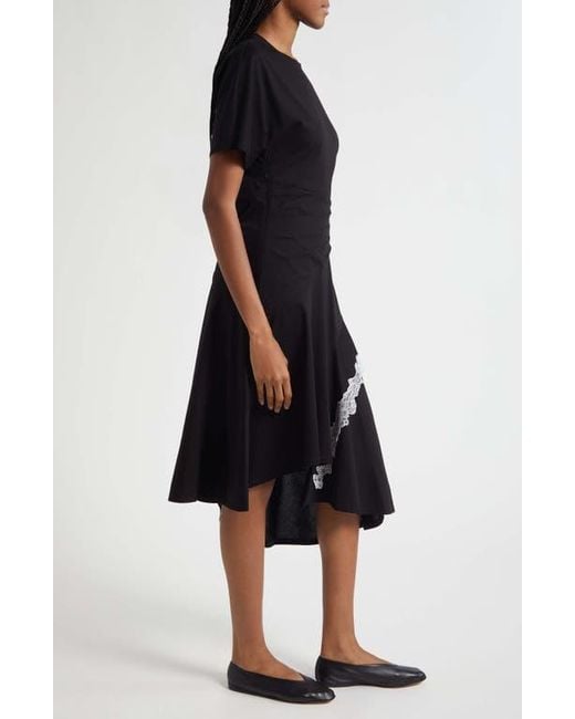 3.1 Phillip Lim Black Lace Detail Draped Asymmetric Hem Cotton T-Shirt Dress
